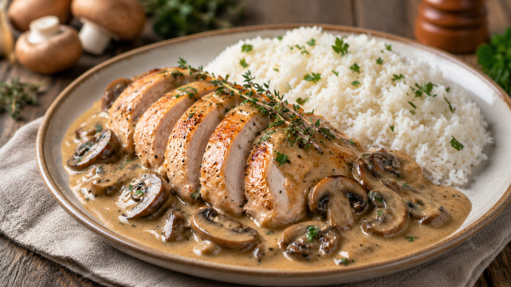 Šťavnatá krůtí prsa na houbách